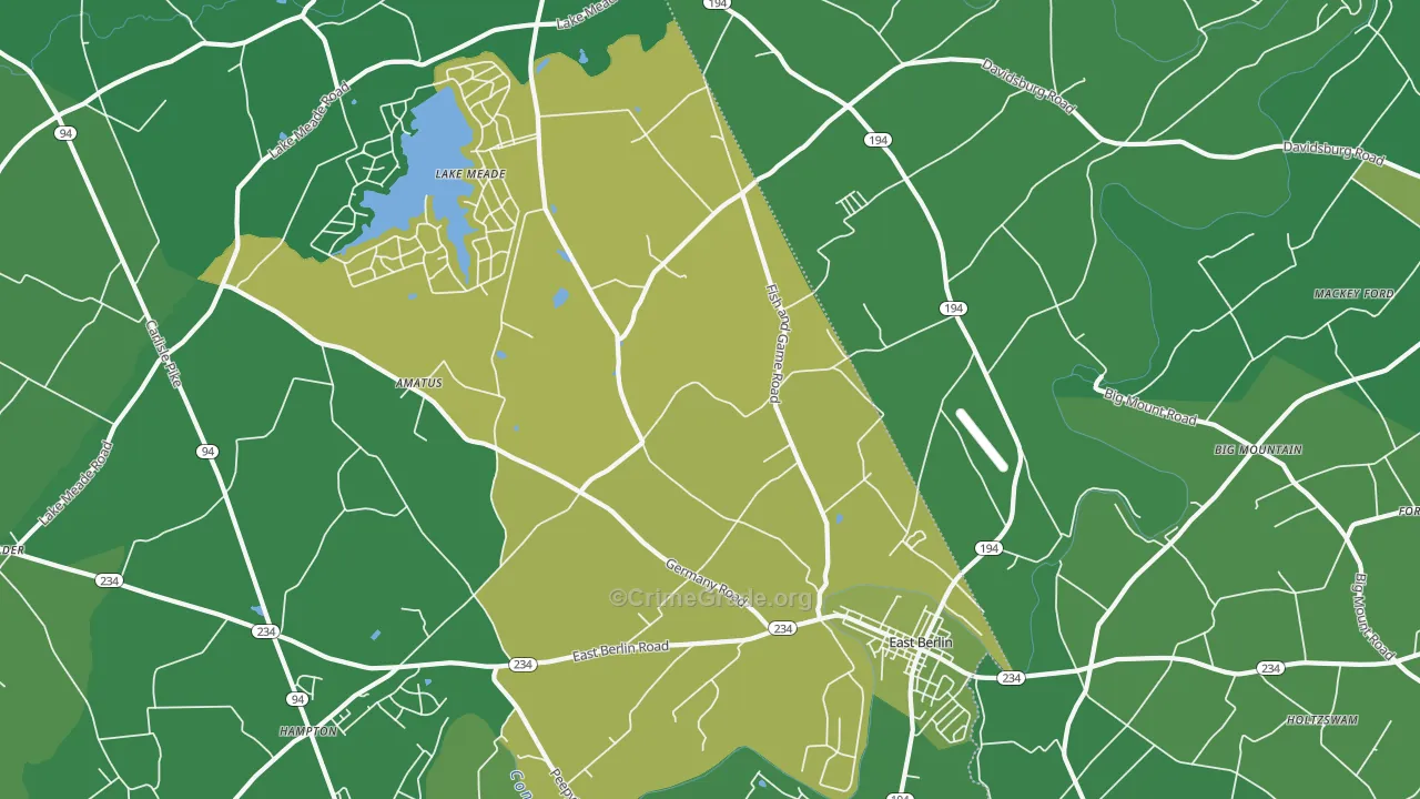East Berlin, PA Map of Robbery Rates