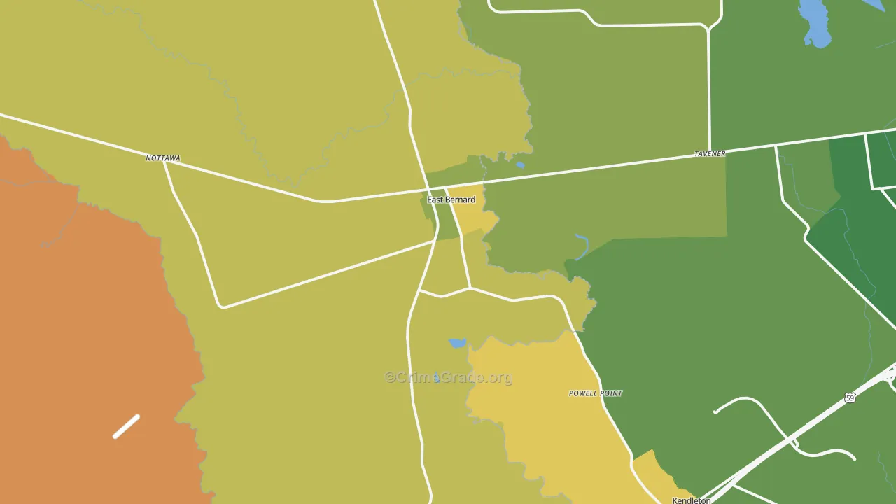 East Bernard, TX Map of Robbery Rates