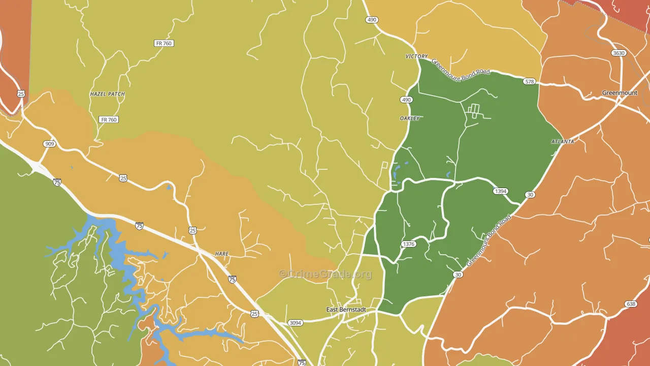 East Bernstadt, KY Map of Robbery Rates