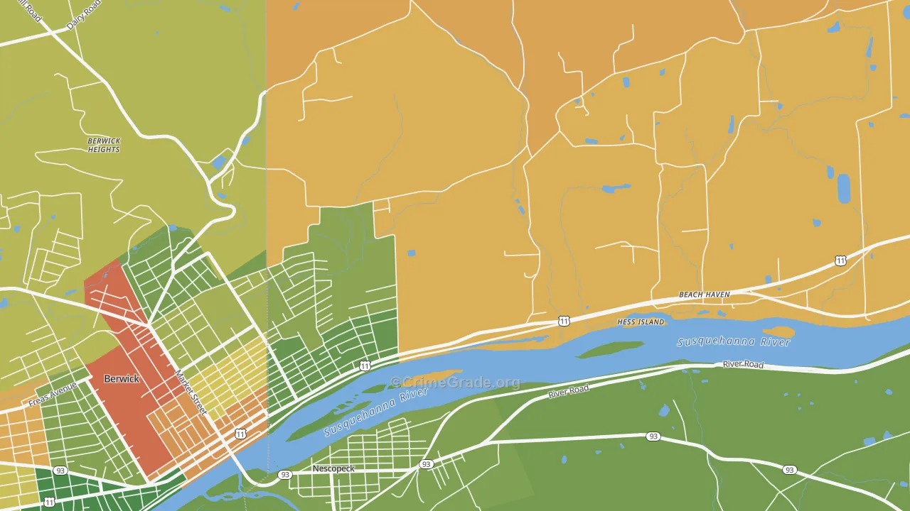 East Berwick, PA Map of Robbery Rates