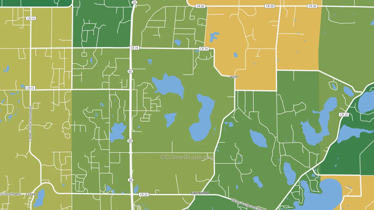 East Bethel, MN Map of Robbery Rates