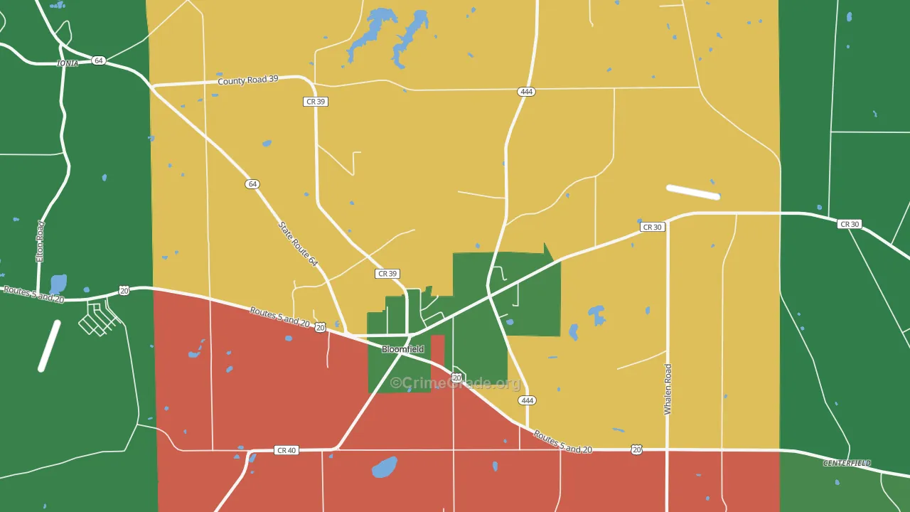 East Bloomfield, NY Map of Robbery Rates