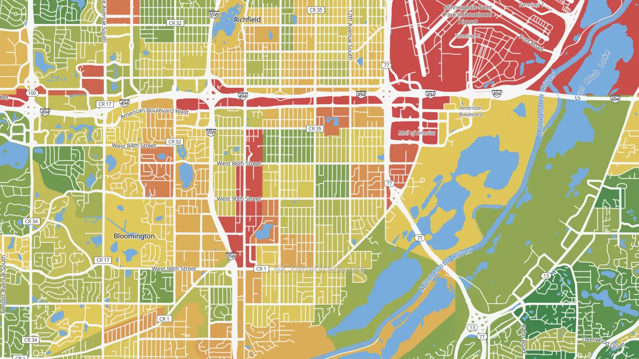 East Bloomington, Bloomington, MN Map of Robbery Rates
