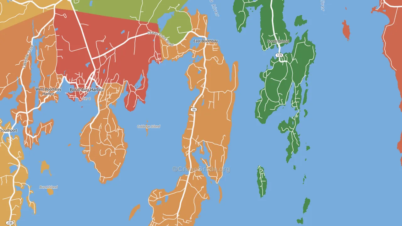 East Boothbay, ME Map of Robbery Rates