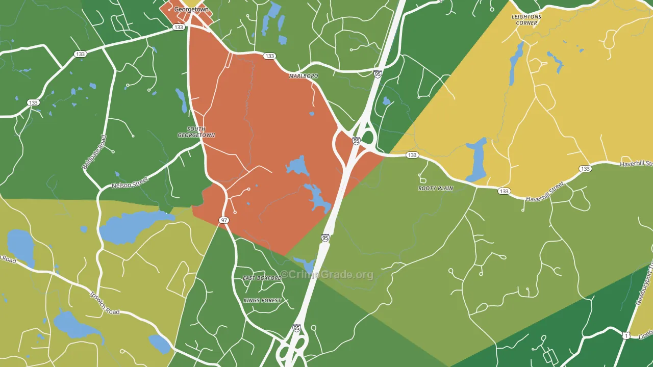 East Boxford, MA Map of Robbery Rates