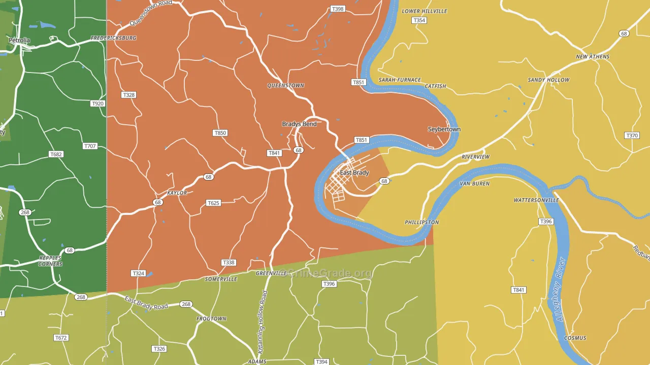 East Brady, PA Map of Robbery Rates