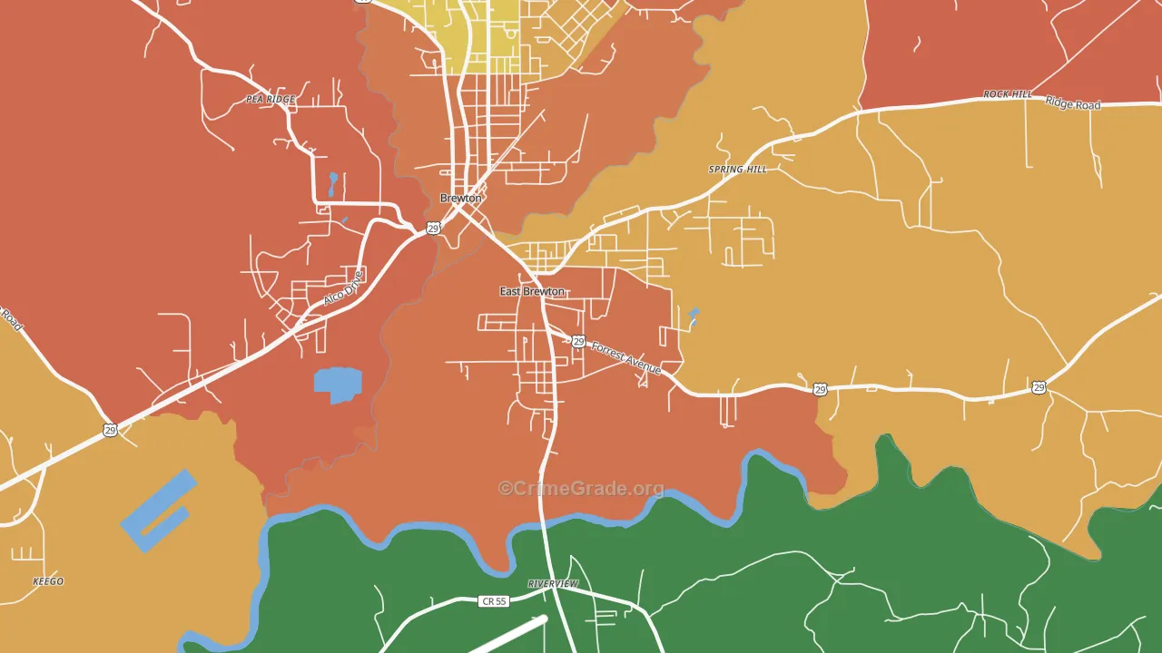 East Brewton, AL Map of Robbery Rates