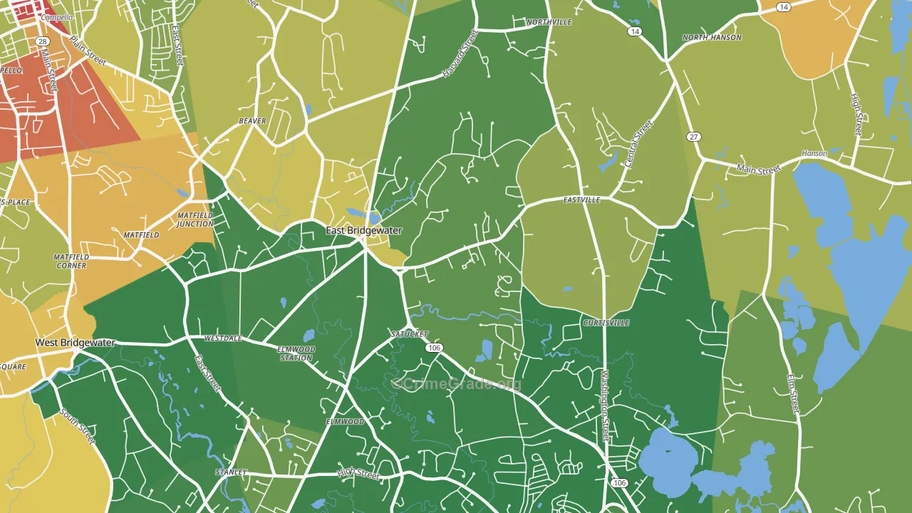 East Bridgewater, MA Map of Robbery Rates