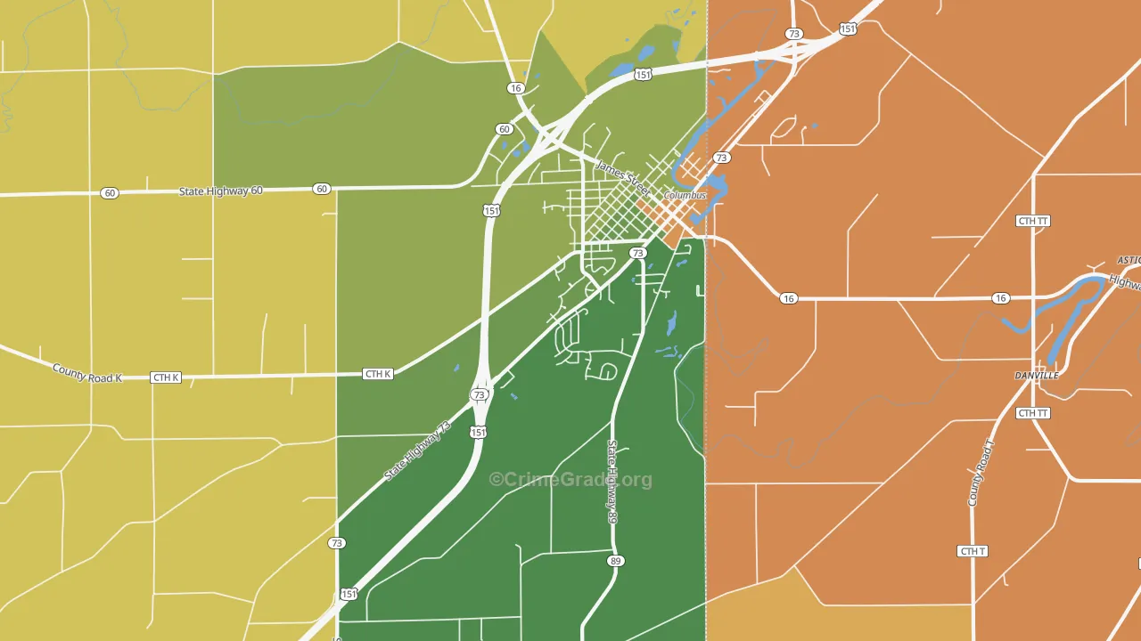 East Bristol, WI Map of Robbery Rates