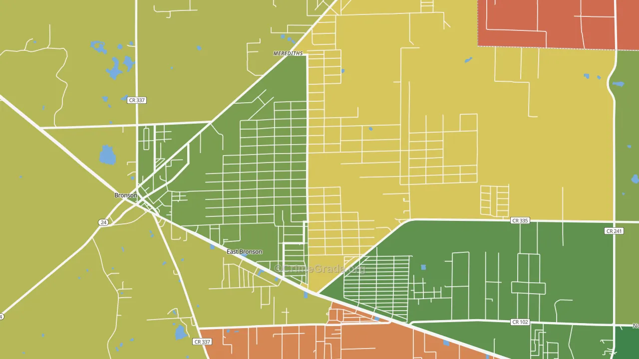 East Bronson, FL Map of Robbery Rates