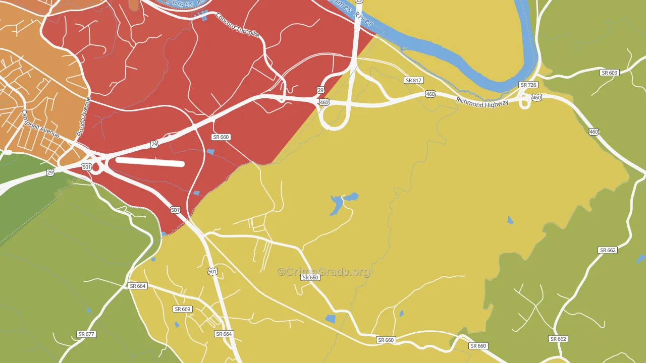 East Brook, VA Map of Robbery Rates