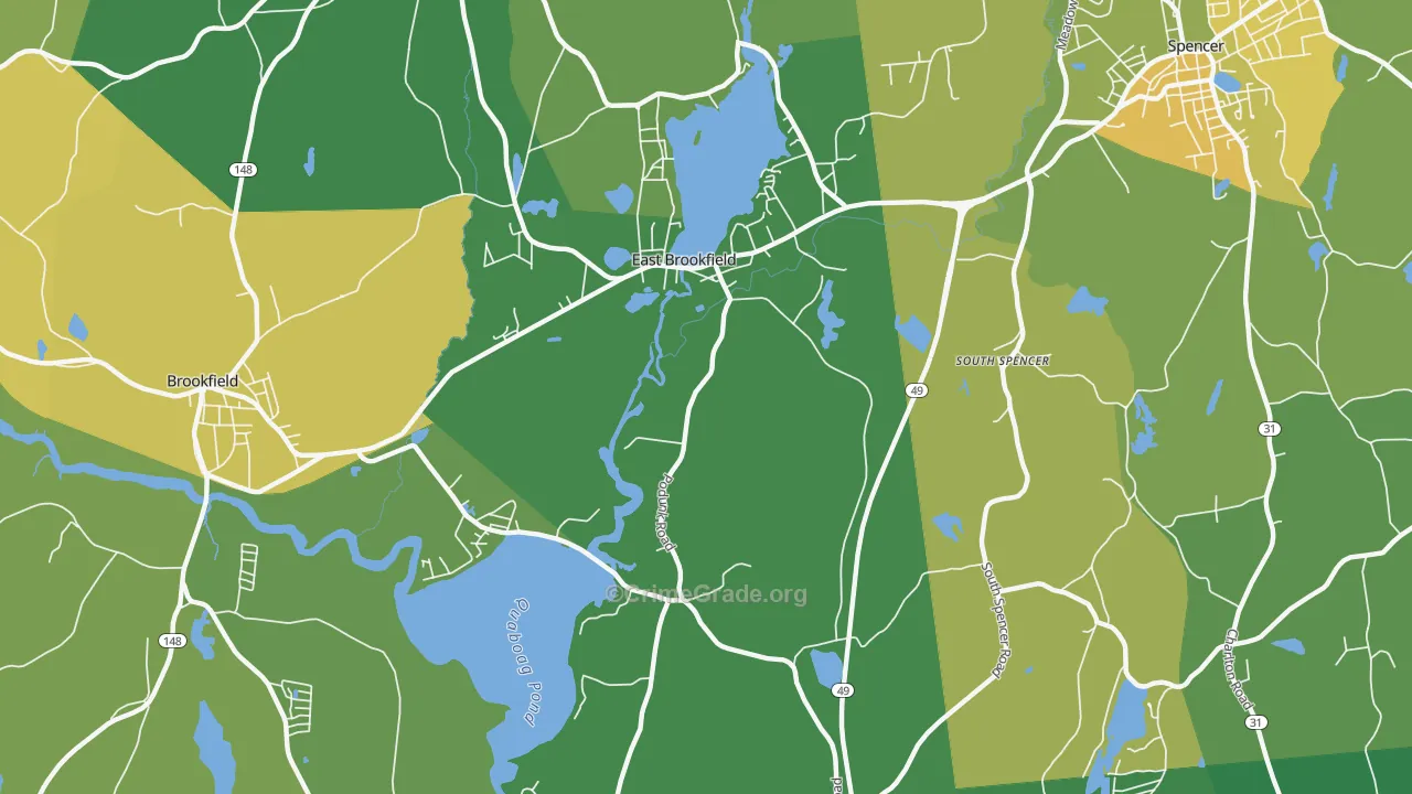 East Brookfield, MA Map of Robbery Rates