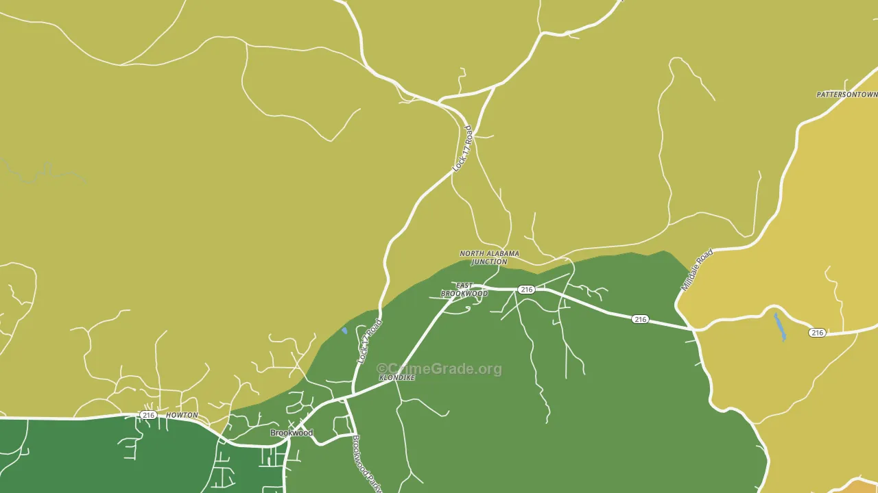 East Brookwood, AL Map of Robbery Rates
