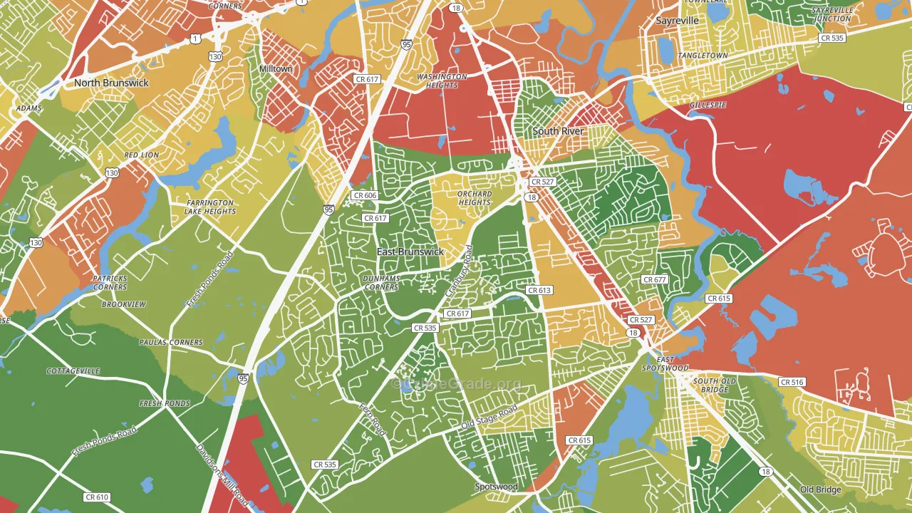 East Brunswick, NJ Map of Robbery Rates