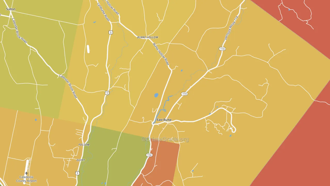 East Burke, VT Map of Robbery Rates