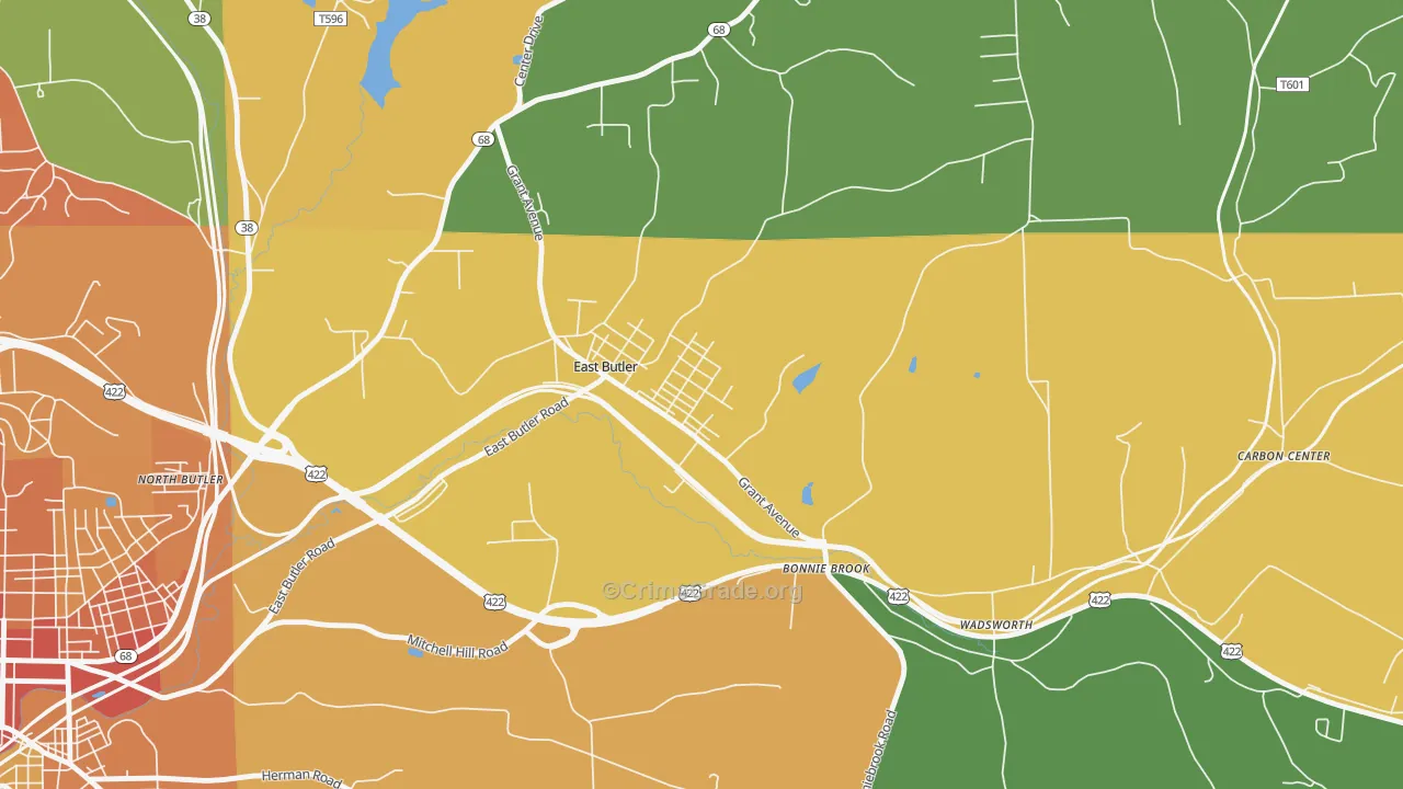 East Butler, PA Map of Robbery Rates