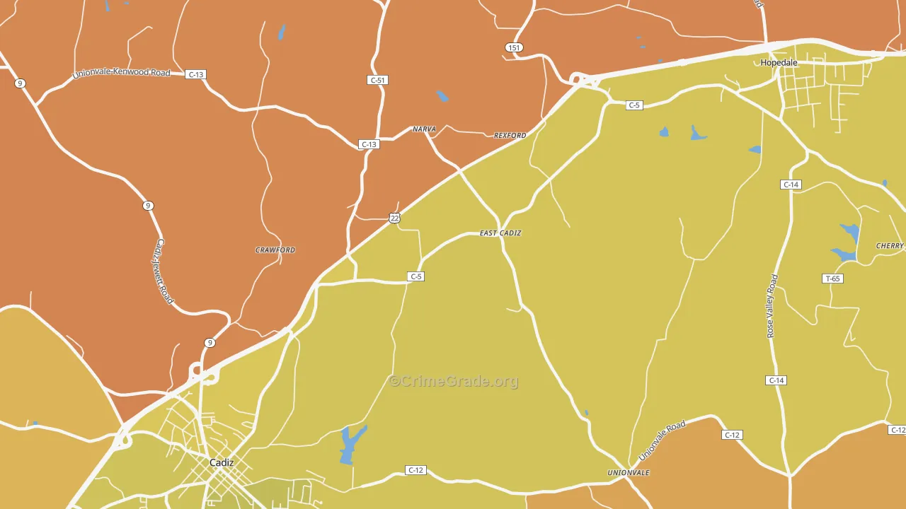 East Cadiz, OH Map of Robbery Rates