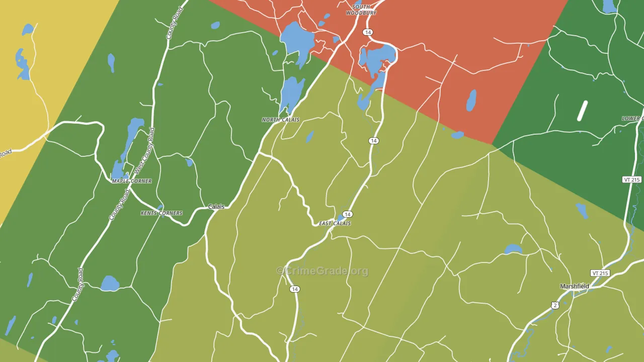 East Calais, VT Map of Robbery Rates