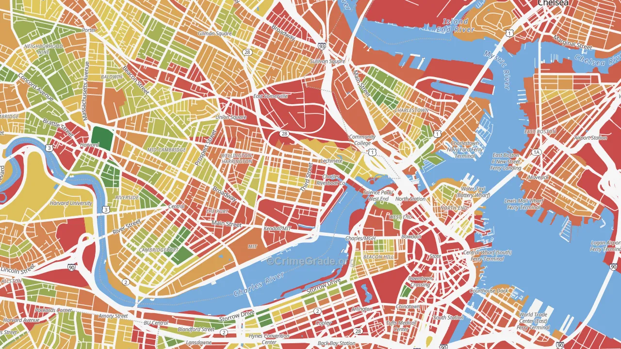East Cambridge, Cambridge, MA Map of Robbery Rates