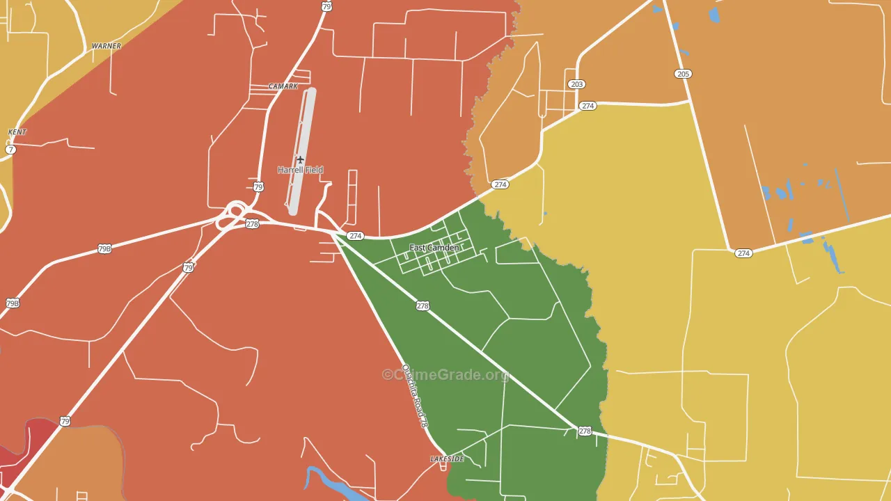 East Camden, AR Map of Robbery Rates