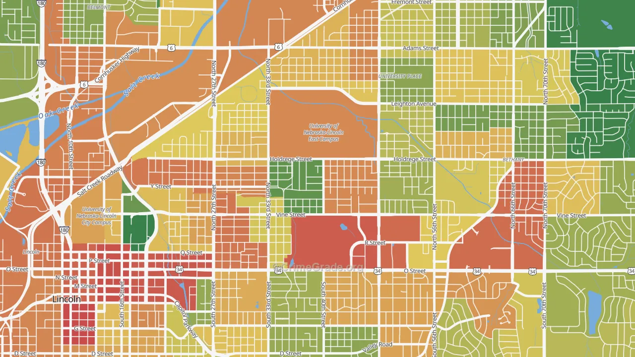 East Campus, Lincoln, NE Map of Robbery Rates