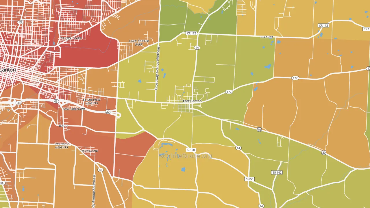 East Canton, OH Map of Robbery Rates