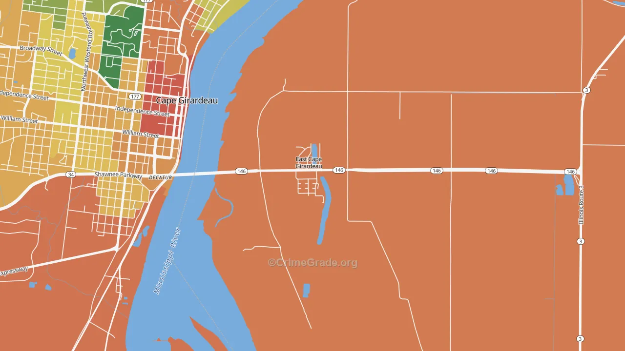 East Cape Girardeau, IL Map of Robbery Rates