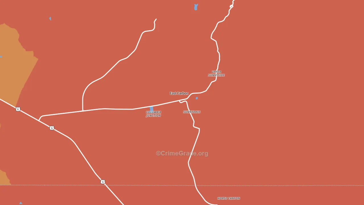 East Carbon, UT Map of Robbery Rates