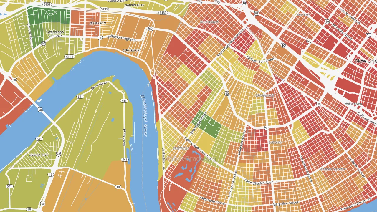 East Carollton, New Orleans, LA Map of Robbery Rates