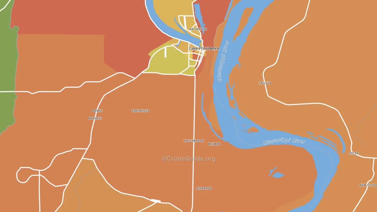 East Carroll Parish, LA Map of Robbery Rates