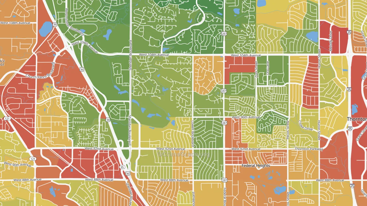 East Central Westminster, Westminster, CO Map of Robbery Rates