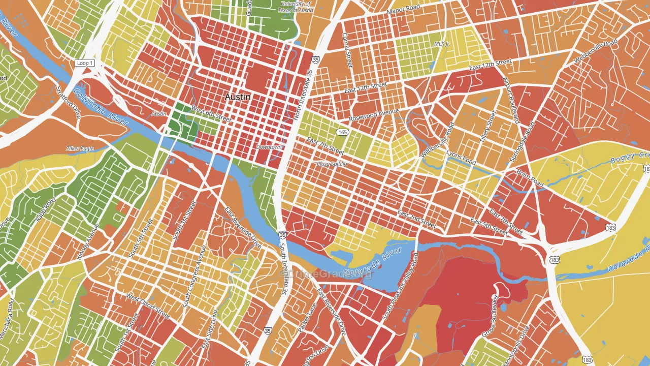 East Cesar Chavez, Austin, TX Map of Robbery Rates