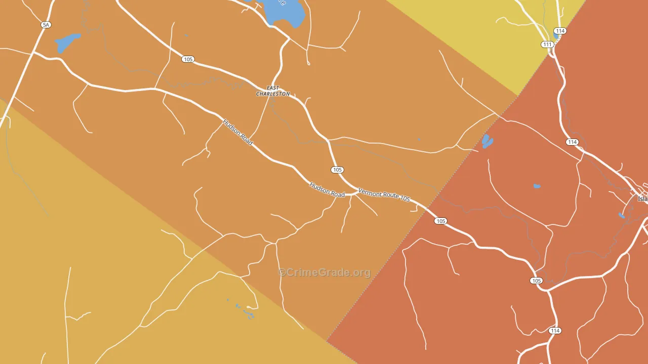 East Charleston, VT Map of Robbery Rates