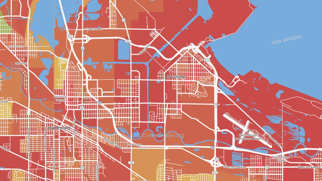 East Chicago, IN Map of Robbery Rates