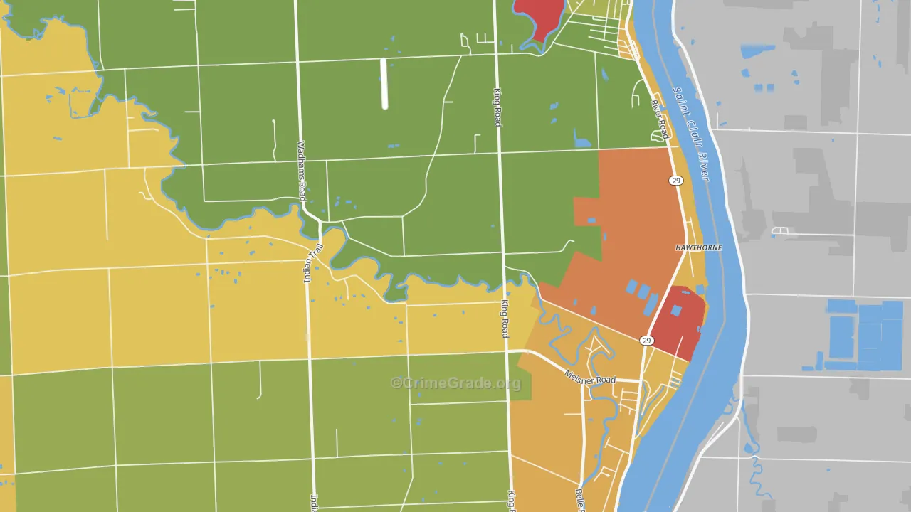 East China, MI Map of Robbery Rates