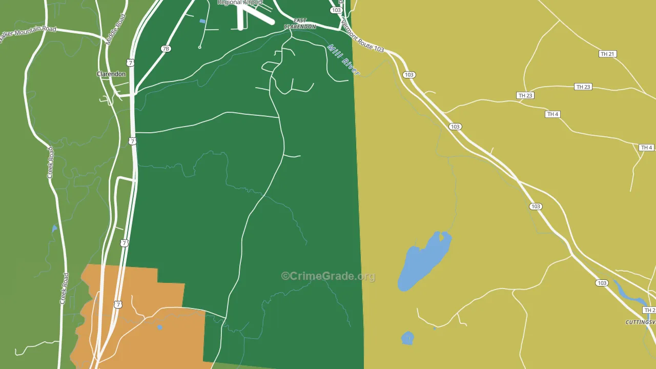 East Clarendon, VT Map of Robbery Rates