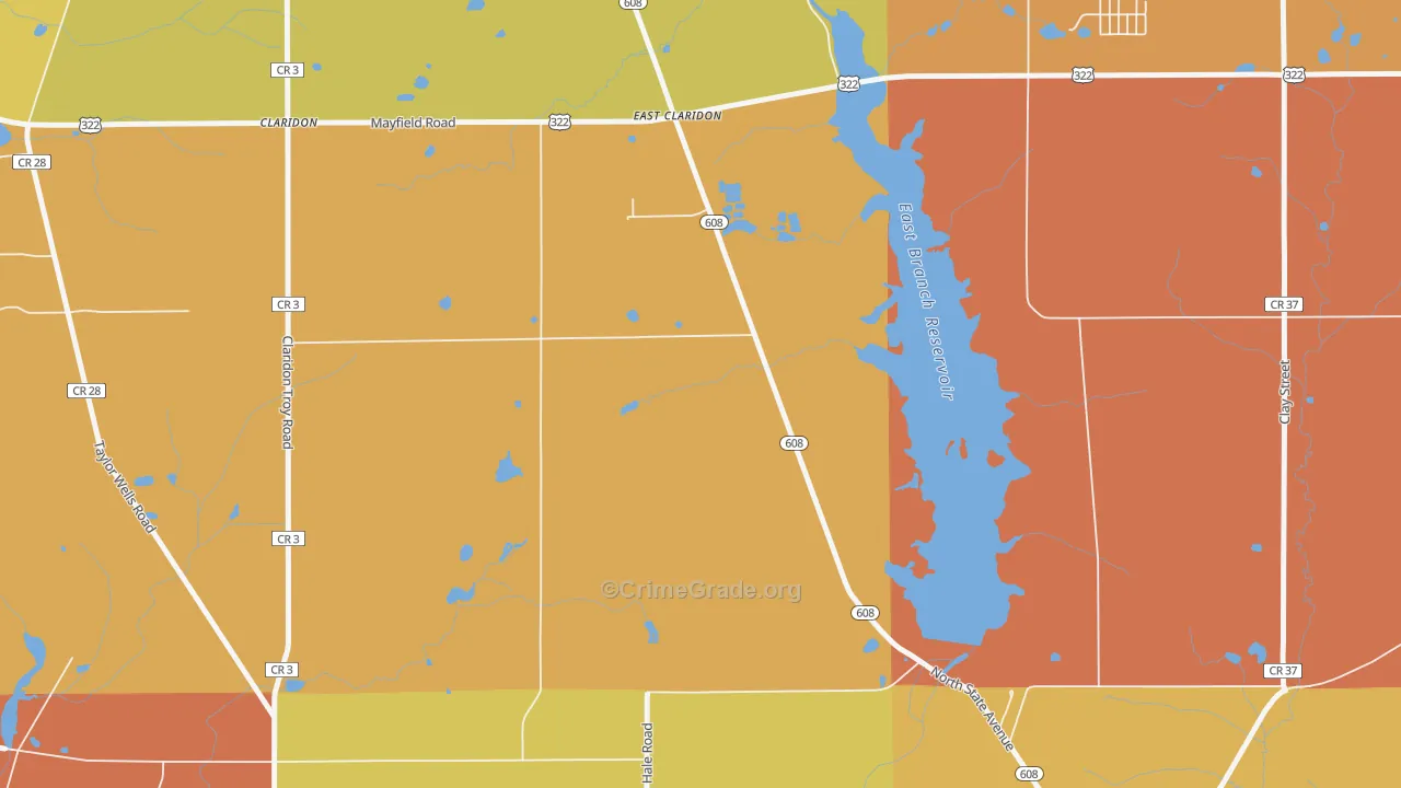 East Claridon, OH Map of Robbery Rates