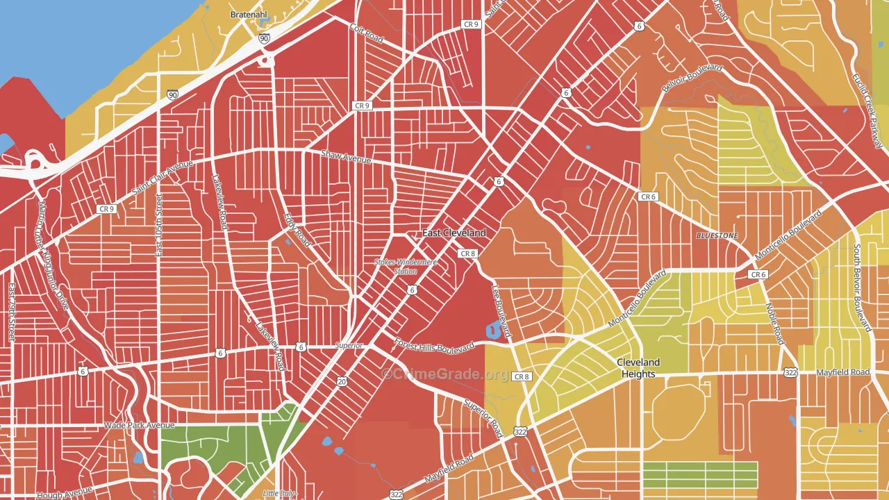 East Cleveland, OH Map of Robbery Rates