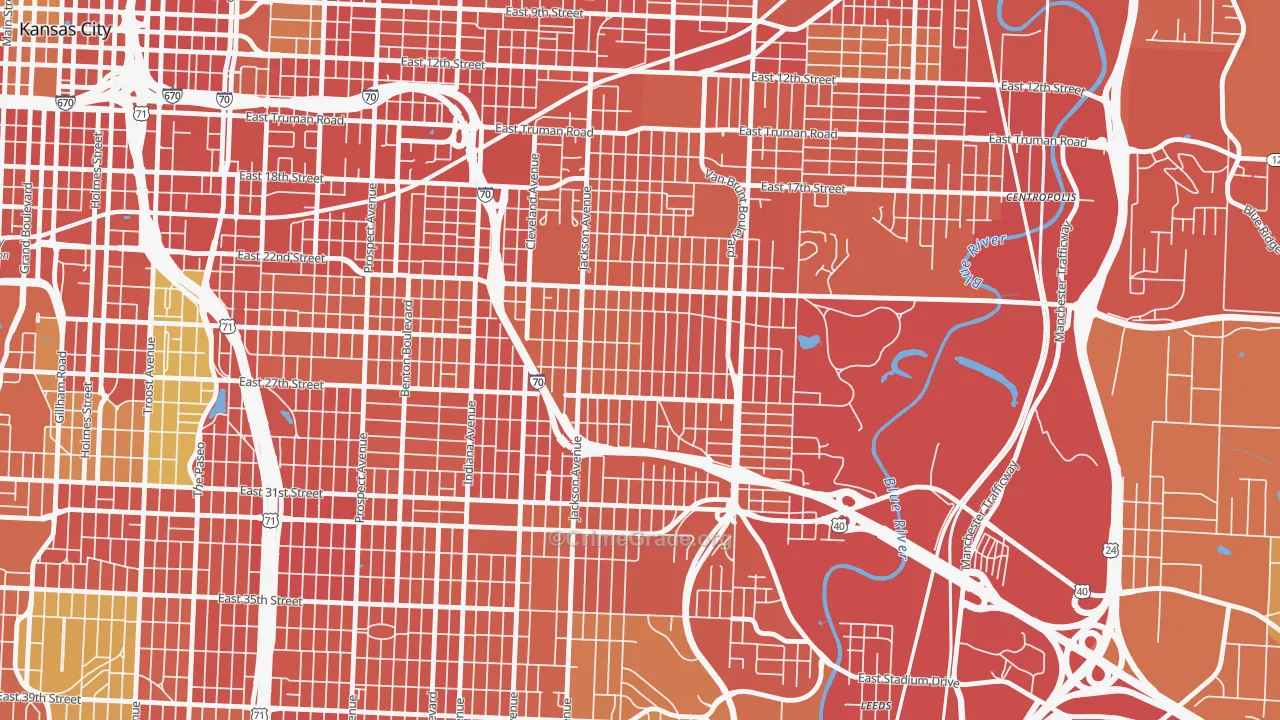 East Community Team South, Kansas City, MO Map of Robbery Rates