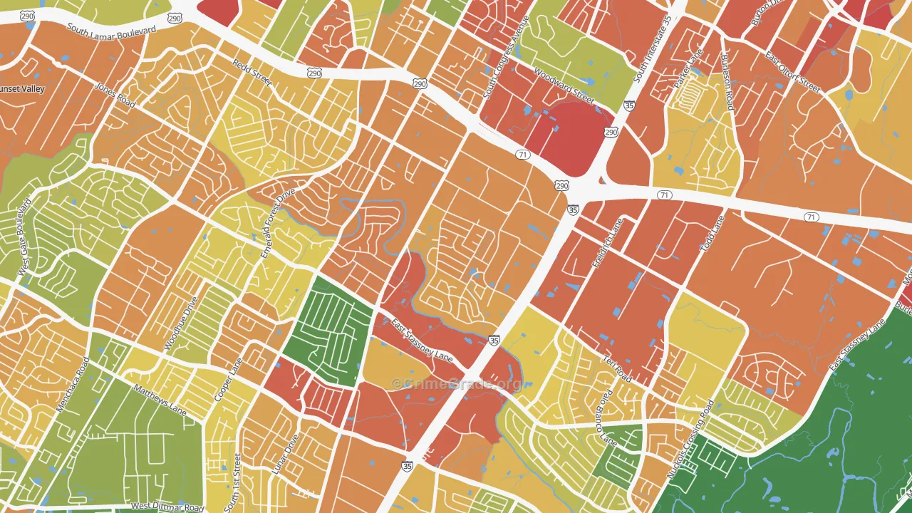 East Congress, Austin, TX Map of Robbery Rates