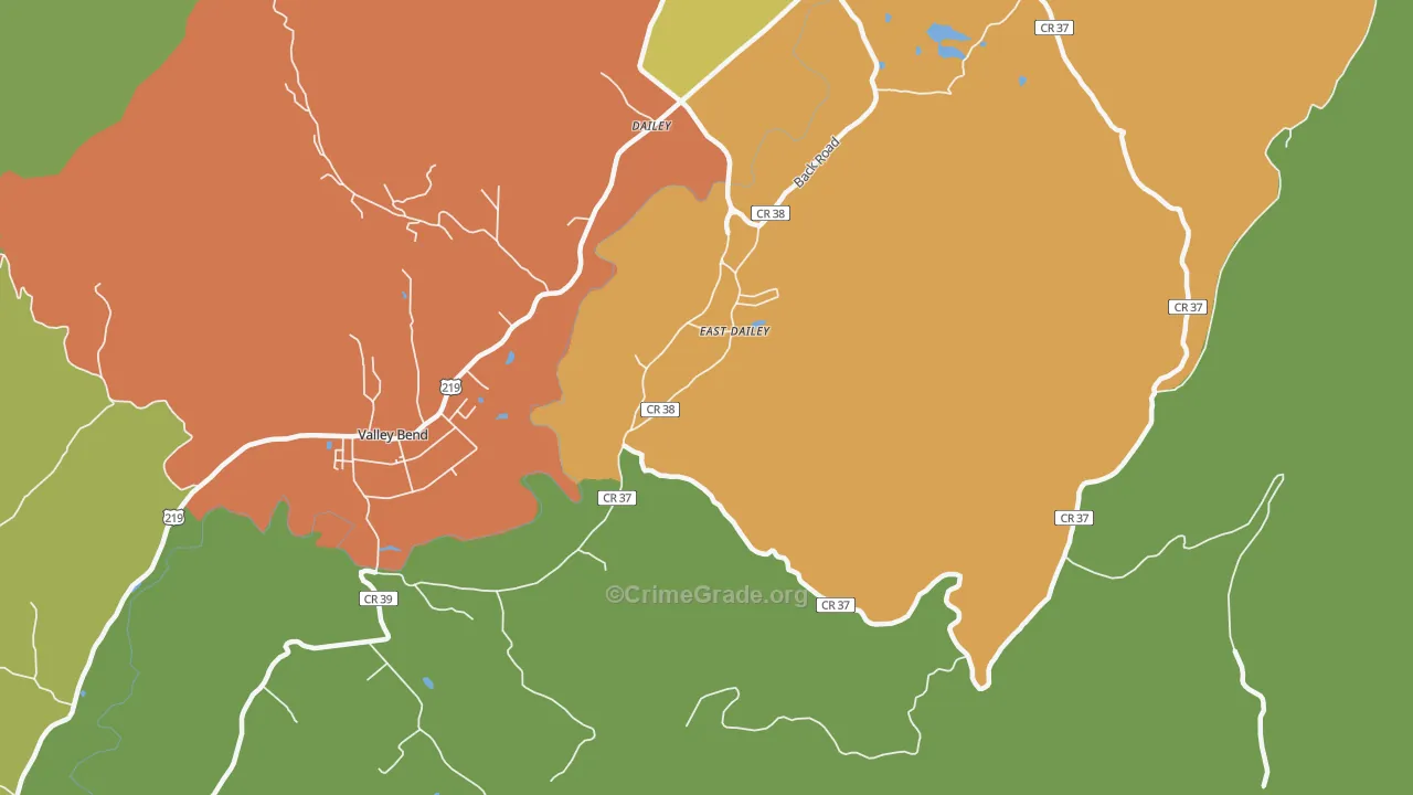 East Dailey, WV Map of Robbery Rates
