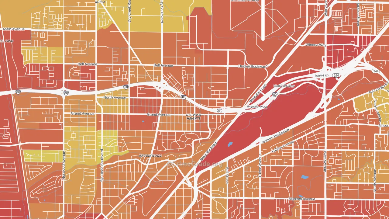 East del Paso Heights, Sacramento, CA Map of Robbery Rates