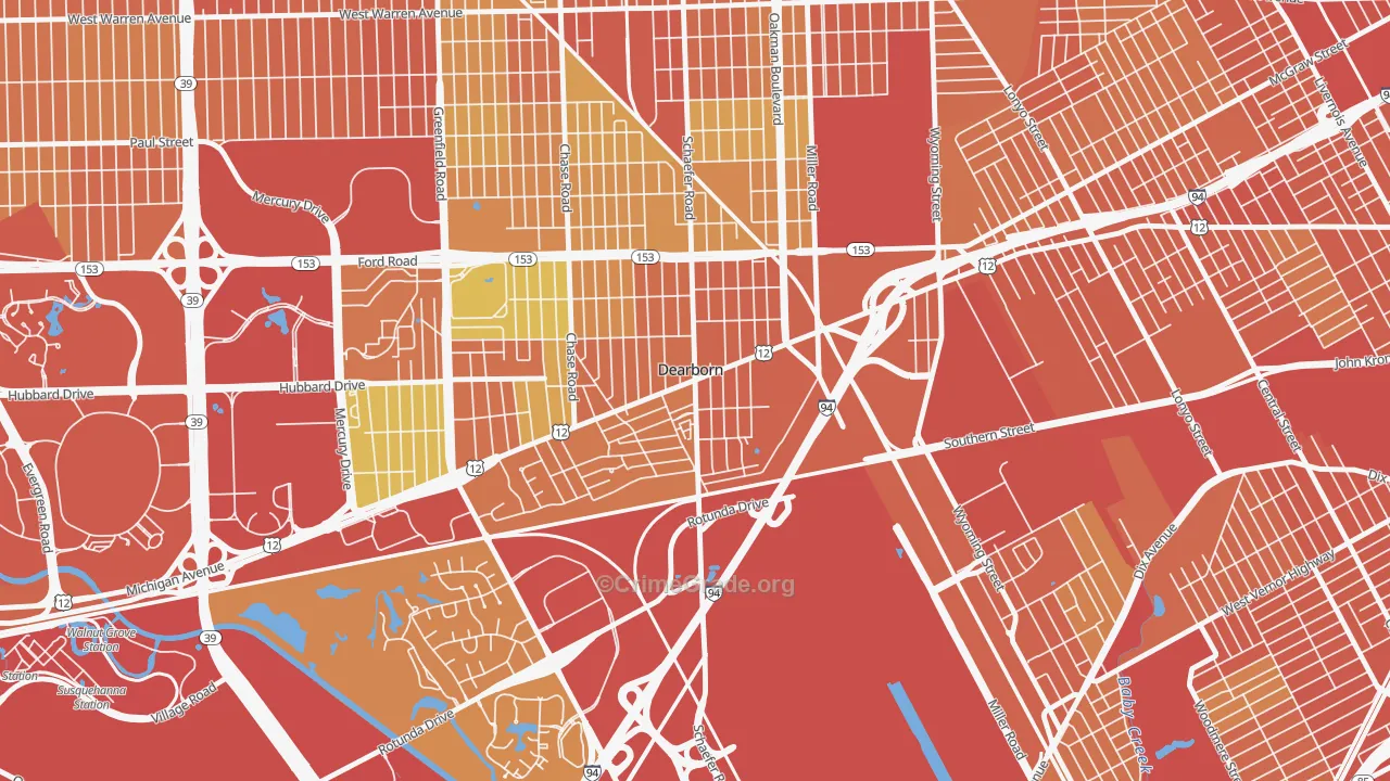 East Downtown Dearborn, Dearborn, MI Map of Robbery Rates