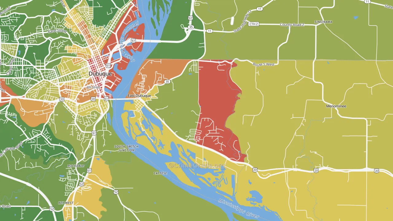East Dubuque, IL Map of Robbery Rates