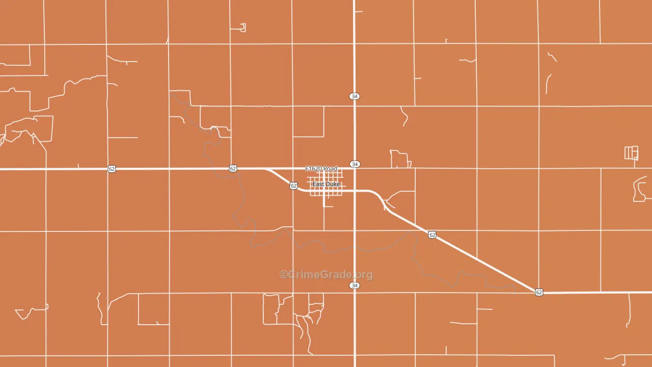 East Duke, OK Map of Robbery Rates