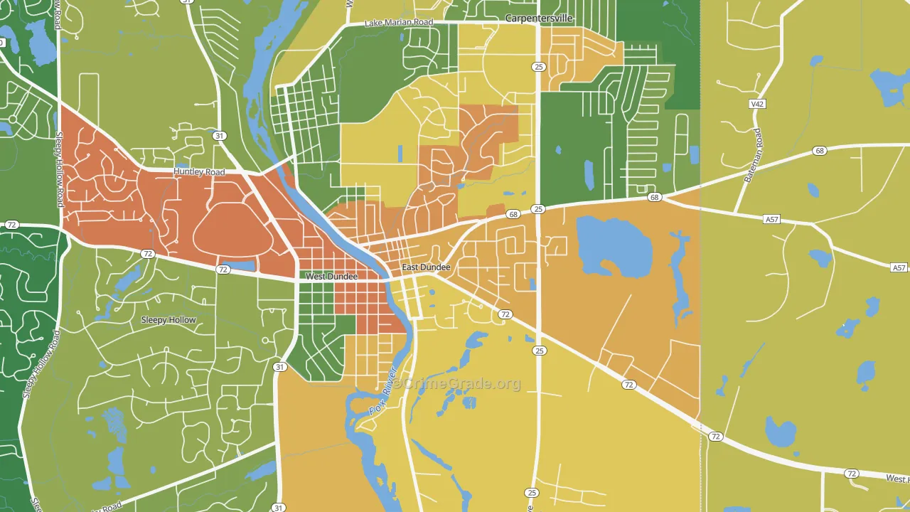 East Dundee, IL Map of Robbery Rates
