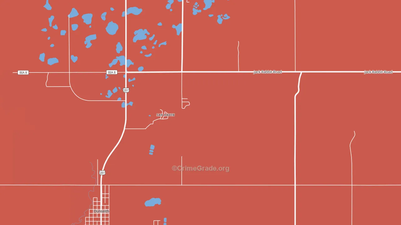 East Dunseith, ND Map of Robbery Rates