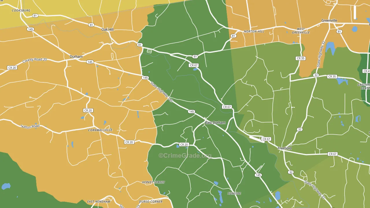 East Durham, NY Map of Robbery Rates
