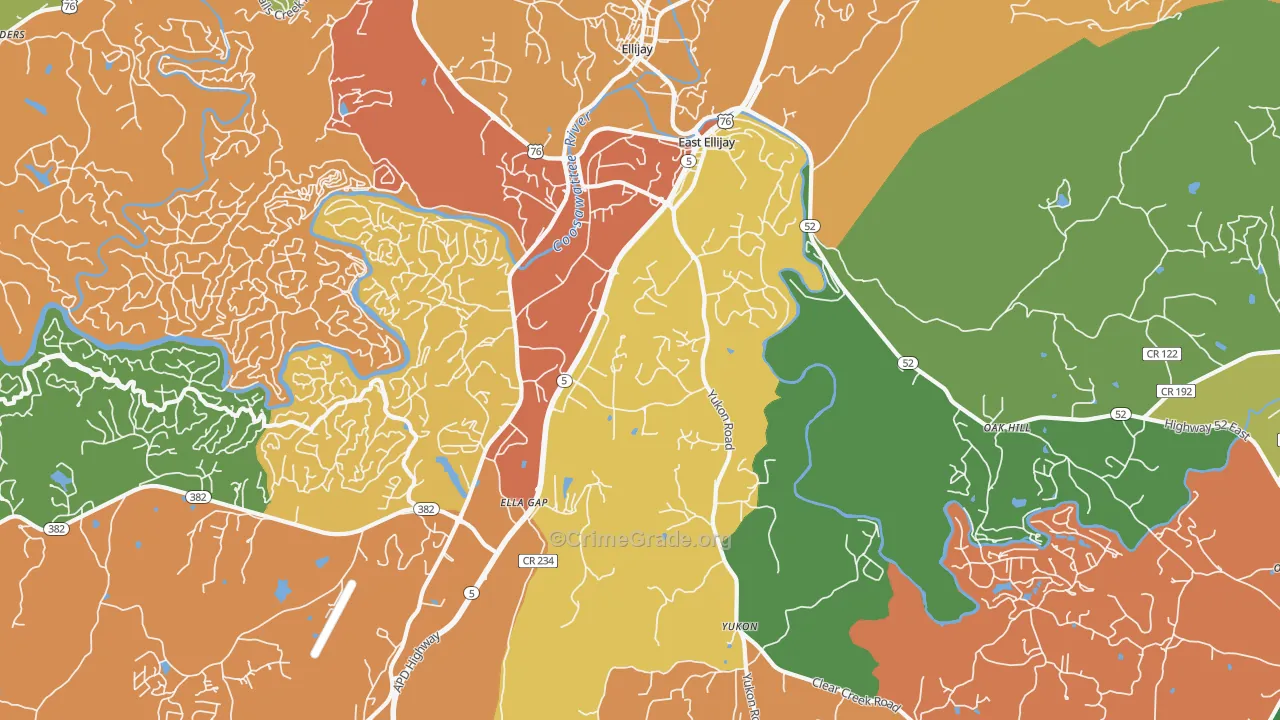 East Ellijay, GA Map of Robbery Rates