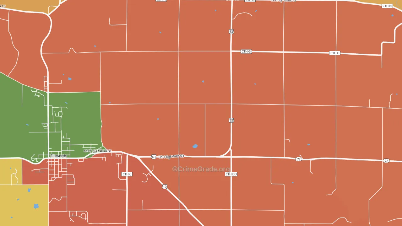 East Ellsworth, WI Map of Robbery Rates